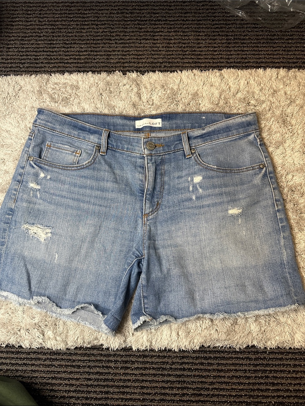 LOFT Light Blue Distressed Denim Shorts with Frayed Hem